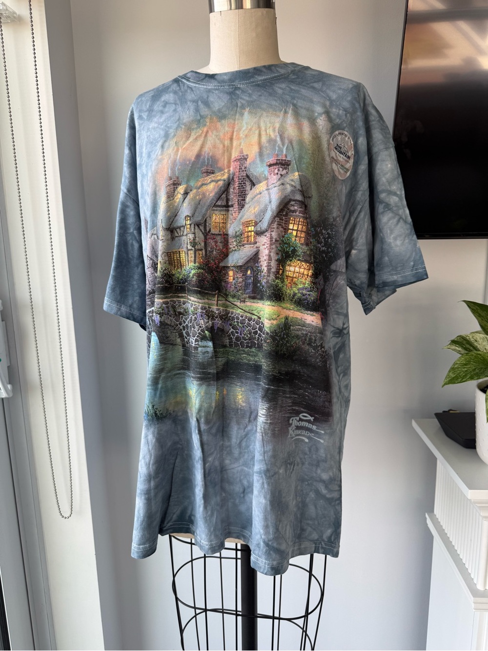Vintage The Mountain Blue Tie-Dye Thomas Kinkade Graphic Tee